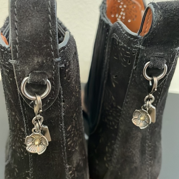 COACH Bowery Chelsea Boot with Cut Out Tea Rose in Black Suede Leather S… - Picture 3 of 15